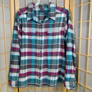 Patagonia Plaid Flannel Organic Cotton Button Down Shirt Blue/Pink Size 6